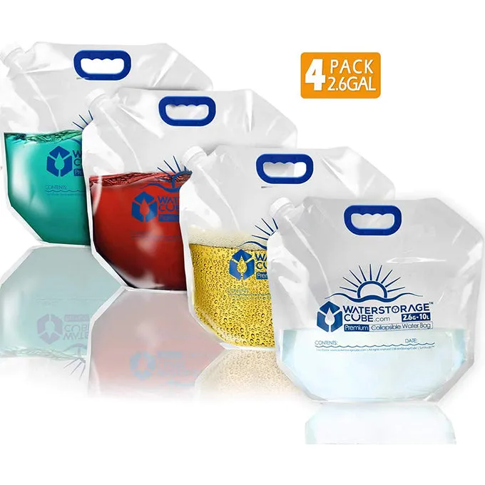 4 Pack 2.6 Gal WaterStorageCube BPA Free Collapsible Water Storage Container Bag
