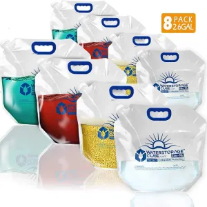 8 Pack 2.6 Gal WaterStorageCube BPA Free Collapsible Water Storage Container Bag