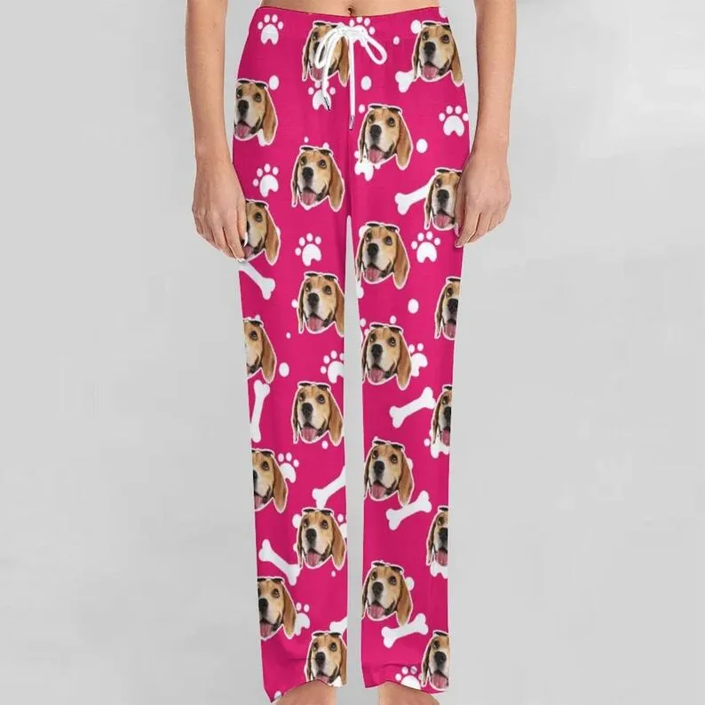 Custom Dog Face Dog Bone Pajama Pants and Pet Dog Bandana