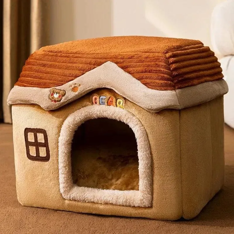 Dog House Foldable Outdoor Waterproof Pet House for Small Dogs Cats Kitten Puppy Cave Nest with Pets Pad Bed Tent Supplies