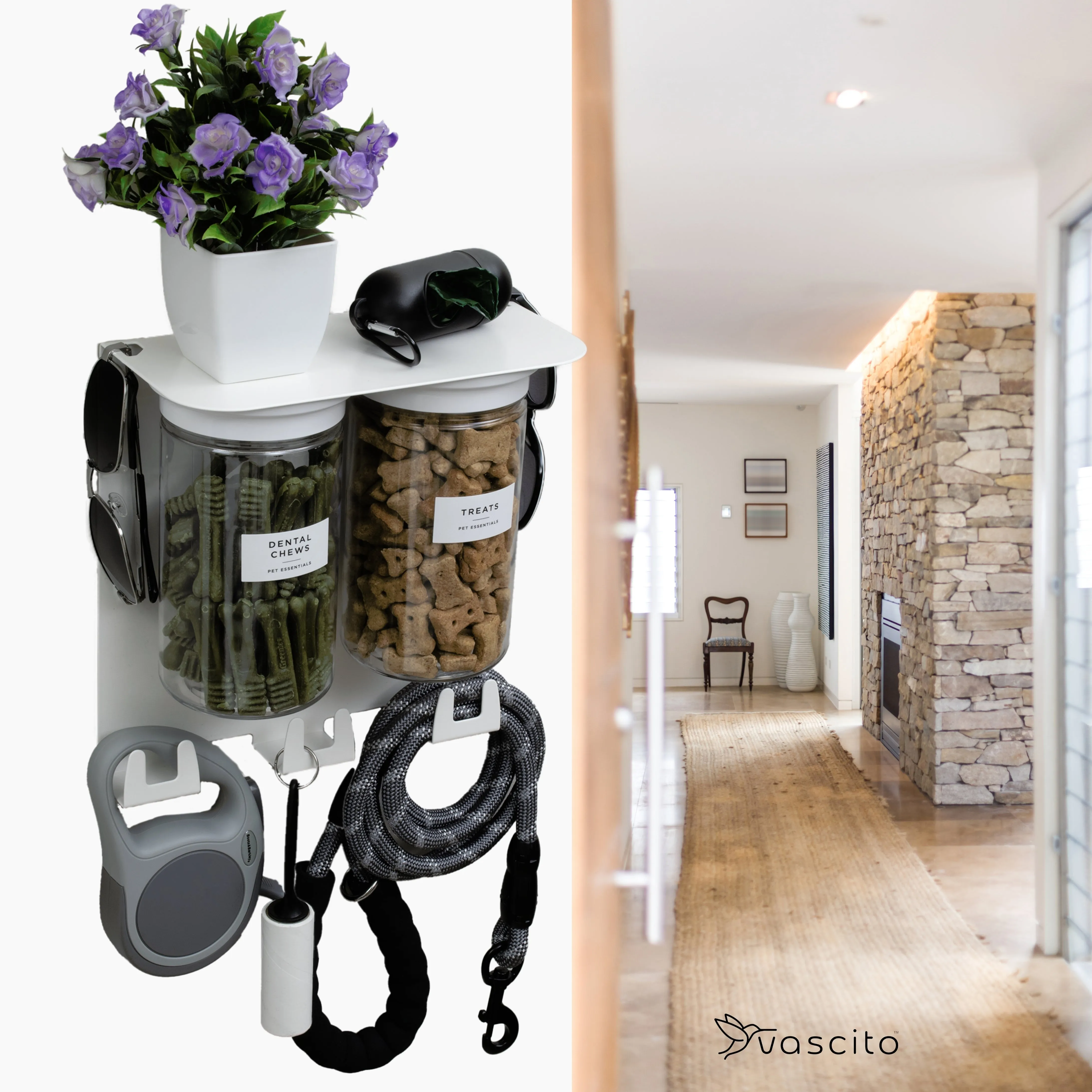 Dog Leash Holder for Wall, Dog Storage Organizer 9" Dog Shelf in Designer White