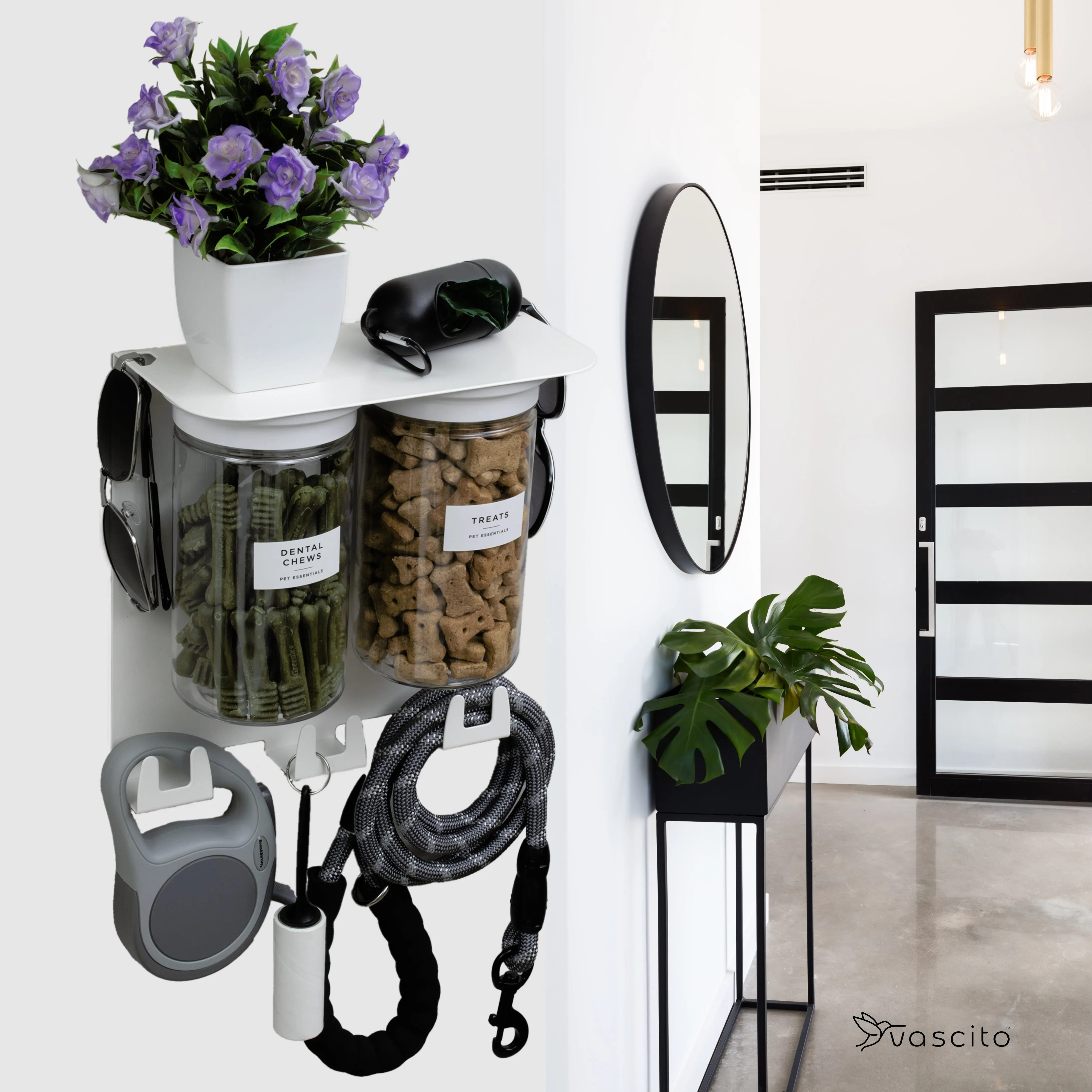 Dog Leash Holder for Wall, Dog Storage Organizer 9" Dog Shelf in Designer White