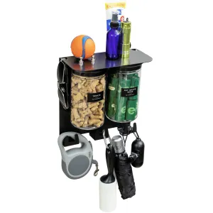 Dog Leash Holder for Wall, Dog Storage with 9" Shelf, Deep Hooks and 2 Large Airtight Dog Treat Containers