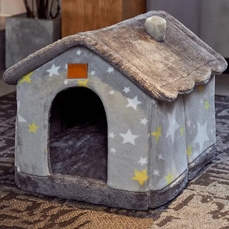Foldable Dog Bed House for Dogs Cat Bed Winter Warm Villa Sleep Kennel Removable Nest Warm Enclosed Cave Sofa Pet Dog Supplies