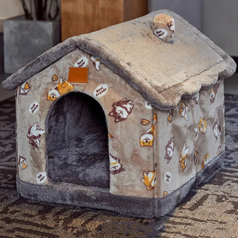 Foldable Dog Bed House for Dogs Cat Bed Winter Warm Villa Sleep Kennel Removable Nest Warm Enclosed Cave Sofa Pet Dog Supplies