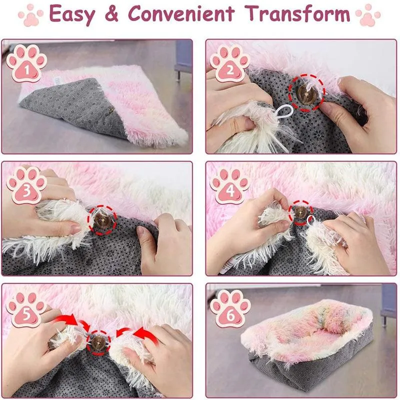 Long Plush Cat Bed Warm Kitten Lounger Cushion Mat