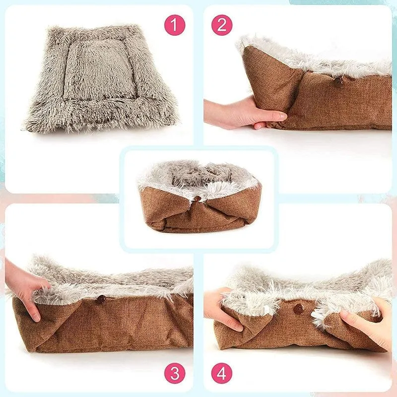 Long Plush Cat Bed Warm Kitten Lounger Cushion Mat