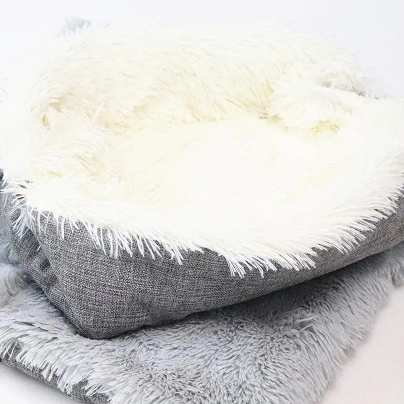 Long Plush Cat Bed Warm Kitten Lounger Cushion Mat
