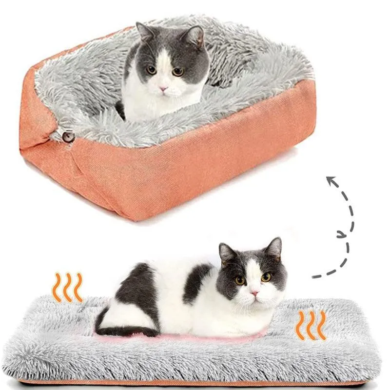 Long Plush Cat Bed Warm Kitten Lounger Cushion Mat