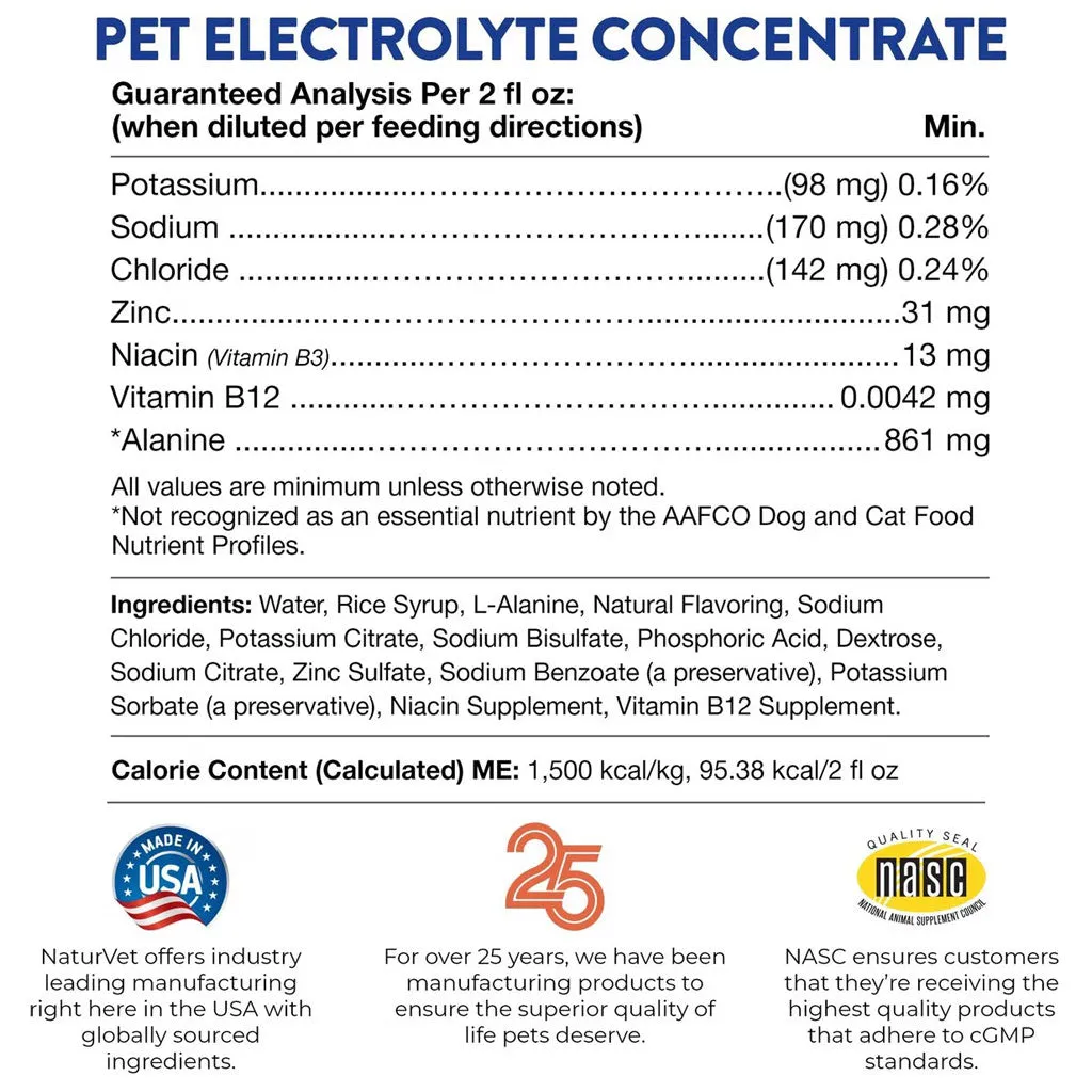 NaturVet Pet Electrolyte Concentrate for Dogs & Cats, 16-oz