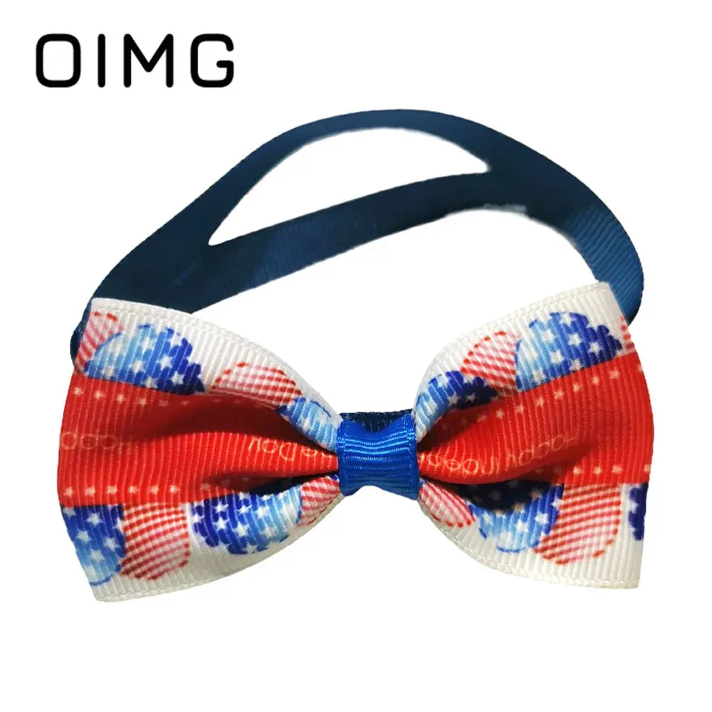 OIMG New Independence Day Pet Bow Tie Golden Retriever Terrier Pomeranian Gentleman Cat Dog Collar Accessories Dress Up Supplies
