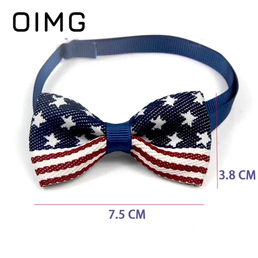 OIMG New Independence Day Pet Bow Tie Golden Retriever Terrier Pomeranian Gentleman Cat Dog Collar Accessories Dress Up Supplies