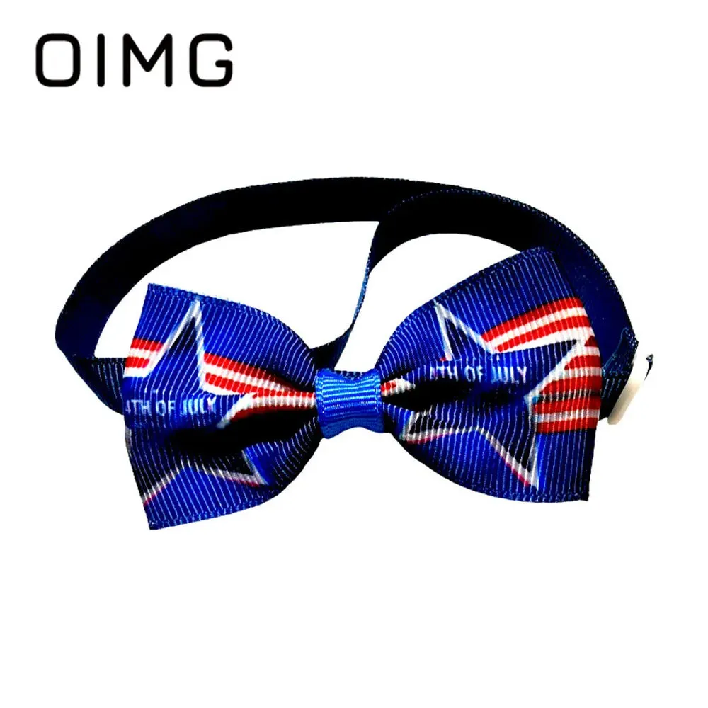 OIMG New Independence Day Pet Bow Tie Golden Retriever Terrier Pomeranian Gentleman Cat Dog Collar Accessories Dress Up Supplies