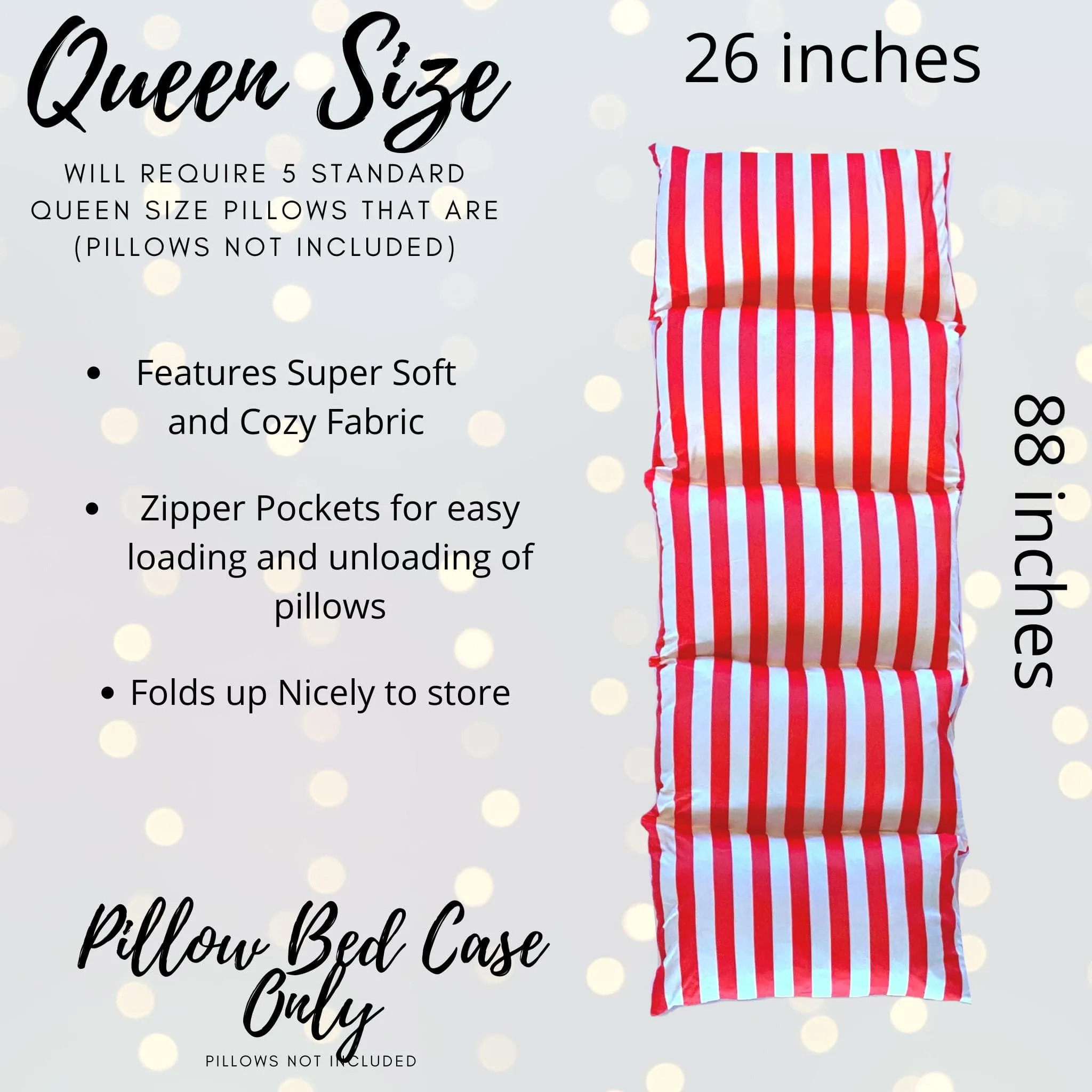 Red and White Stripe Pillow Bed, Floor Lounger, Sleepover Bed