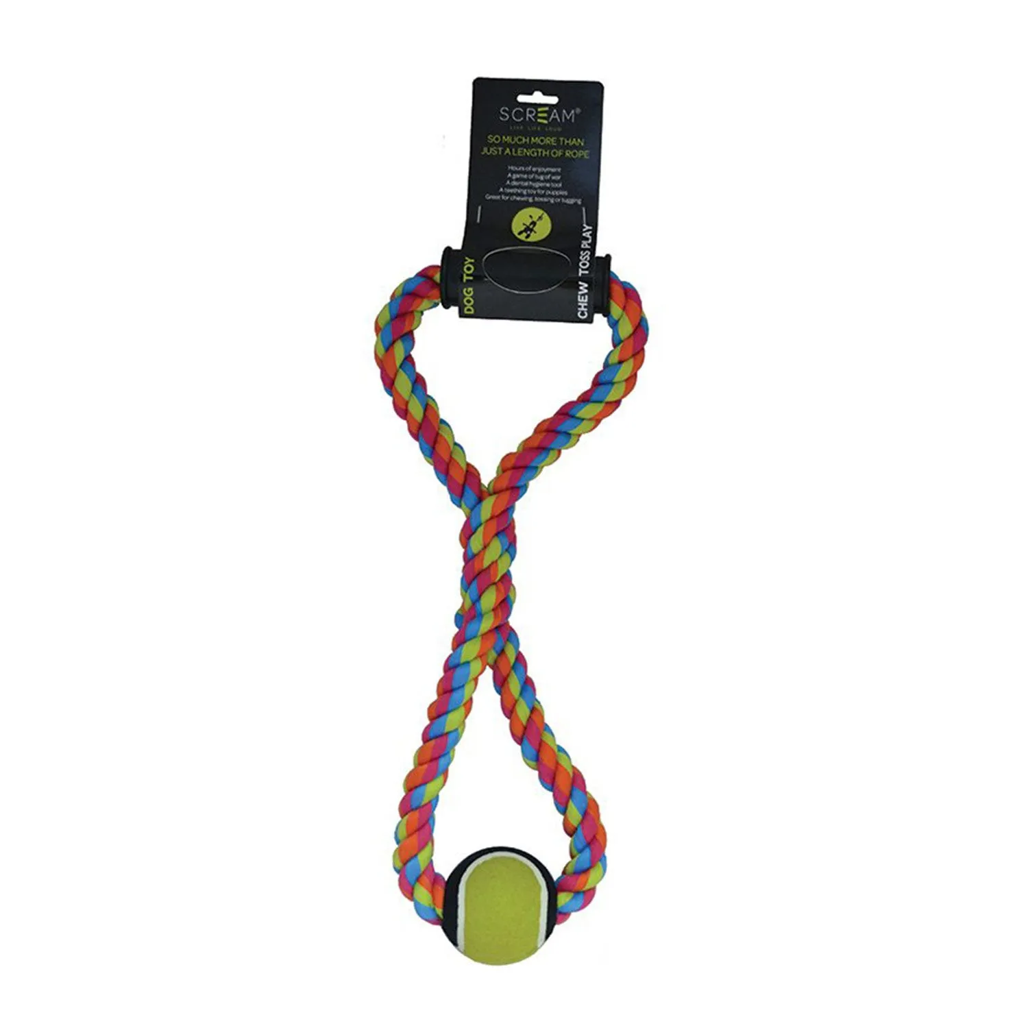 Scream Hand Tug Rope with Tennis Ball Dog Toy