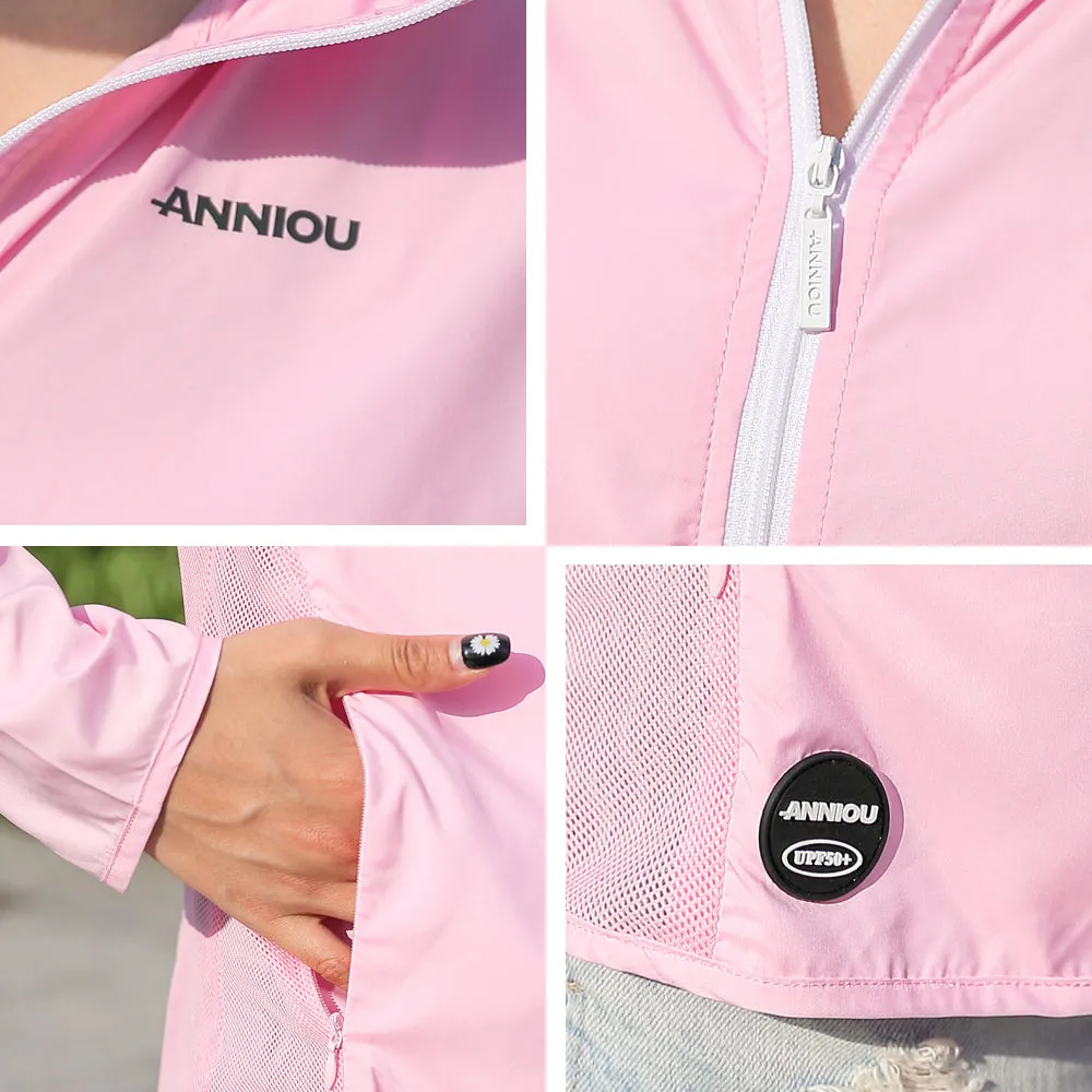 Sidiou Group Anniou High Quality Outdoor Wind Breaker Jacket Anti UV Upf 50 Hoodie Side Breathable Mesh Sports Skin Light Jacket