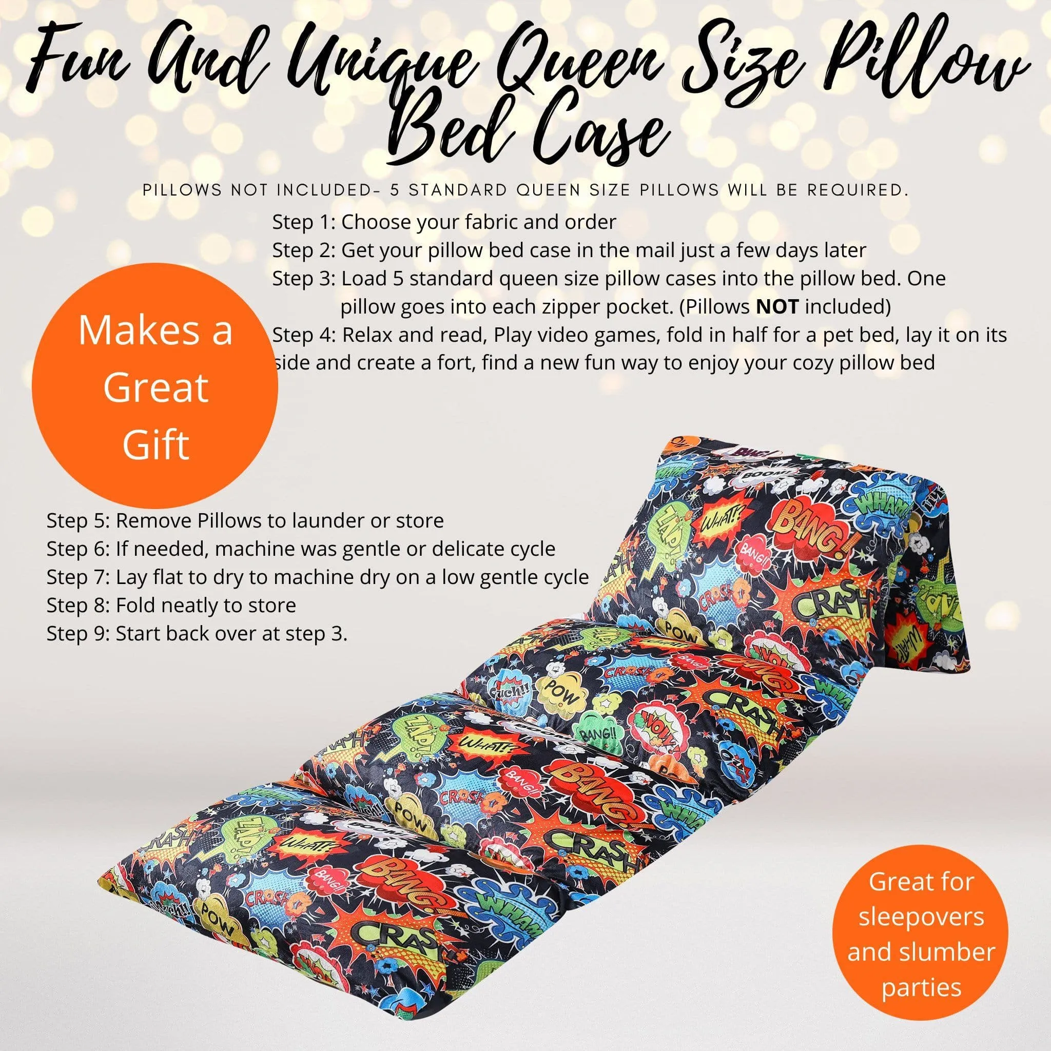 Super Hero Pow Pillow Bed Case, Floor Lounger Holiday Gift for Supers
